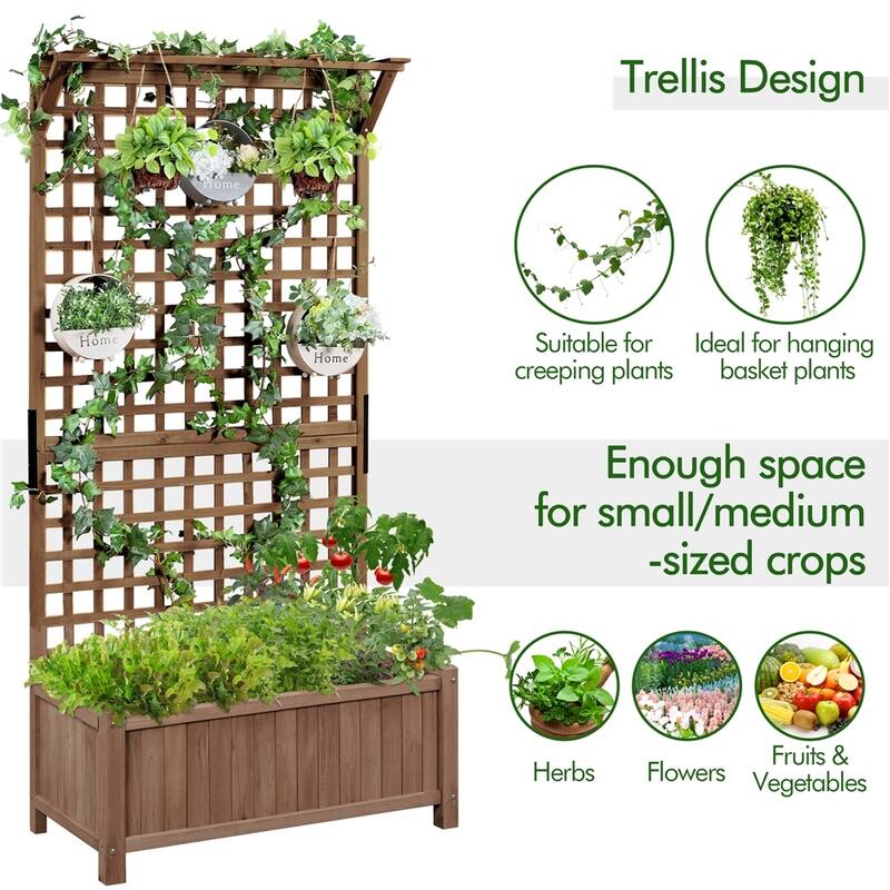 Yaheetech 72"H Wood Planter Raised Bed with Trellis Free Standing